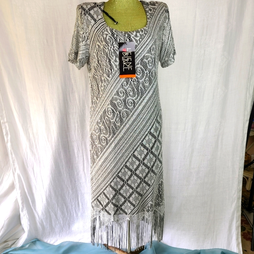Vintage Helen Blake Formal Fringed Dress. Size 14
